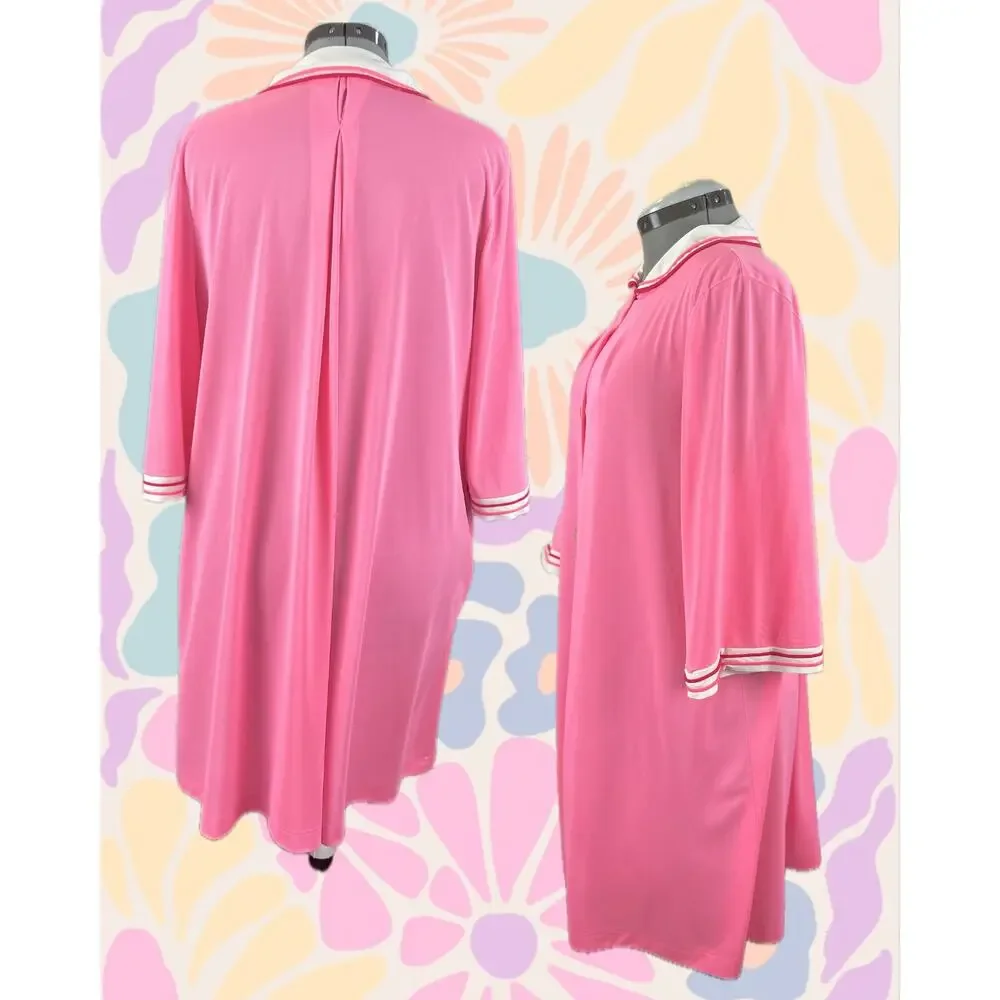 Volup Vintage 70s Lorraine Barbie Pink Peter Pan Collar Red Piped Robe Size M/L